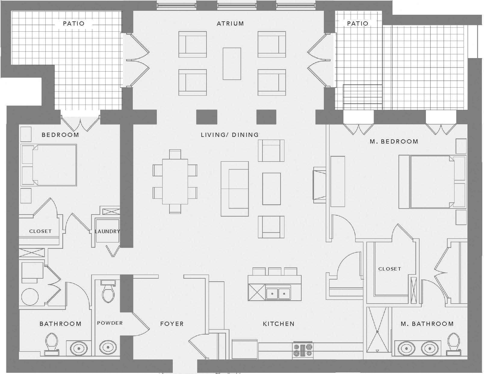 Floor plan for 2 beds, 2 baths, 1735 sqft